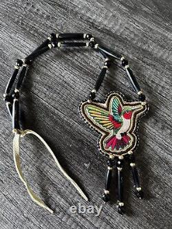 Native American Beadwork Hummingbird Native Beaded Medallion Pow Wow Patch