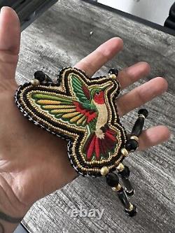 Native American Beadwork Hummingbird Native Beaded Medallion Pow Wow Patch