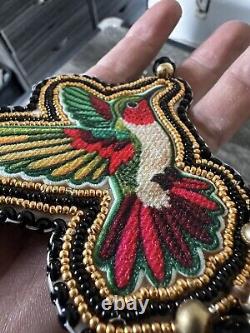 Native American Beadwork Hummingbird Native Beaded Medallion Pow Wow Patch