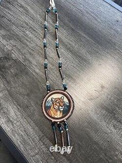 Native American Beadwork Mountain Lion Native Beaded Medallion Pow Wow Regalia