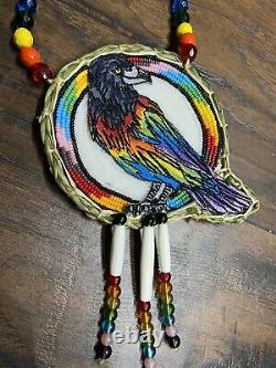 Native American Beadwork Rainbow Crow Native Beaded Medallion Pow Wow Regalia