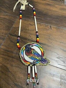 Native American Beadwork Rainbow Crow Native Beaded Medallion Pow Wow Regalia