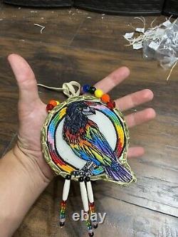 Native American Beadwork Rainbow Crow Native Beaded Medallion Pow Wow Regalia