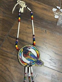 Native American Beadwork Rainbow Crow Native Beaded Medallion Pow Wow Regalia