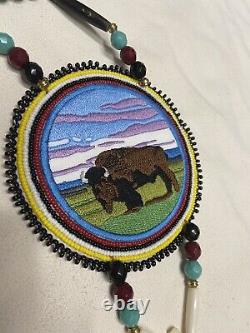 Native American Beadwork White Buffalo Native Beaded Medallion Pow Wow Regalia