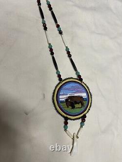 Native American Beadwork White Buffalo Native Beaded Medallion Pow Wow Regalia