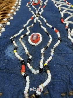 Native American Blue Hide Beaded Leggings Fringed Leather Chaps