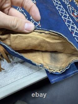 Native American Blue Hide Beaded Leggings Fringed Leather Chaps