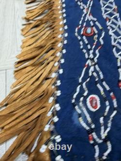 Native American Blue Hide Beaded Leggings Fringed Leather Chaps