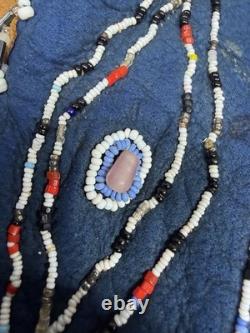 Native American Blue Hide Beaded Leggings Fringed Leather Chaps