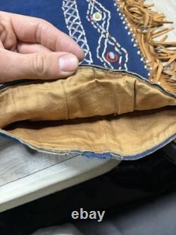 Native American Blue Hide Beaded Leggings Fringed Leather Chaps