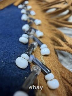 Native American Blue Hide Beaded Leggings Fringed Leather Chaps