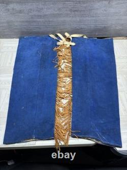 Native American Blue Hide Beaded Leggings Fringed Leather Chaps