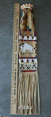 Native American Brain Tanned Beaded Pictorial Pipe Bag Janice Osalita Chocktaw