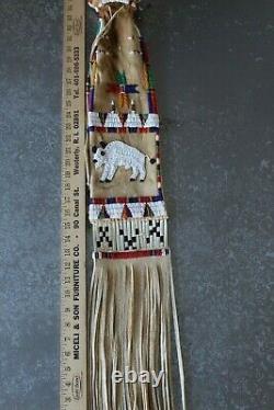 Native American Brain Tanned Beaded Pictorial Pipe Bag Janice Osalita Chocktaw