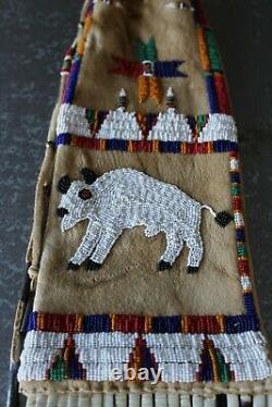 Native American Brain Tanned Beaded Pictorial Pipe Bag Janice Osalita Chocktaw