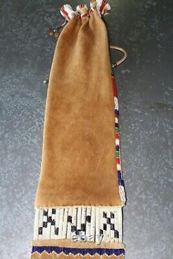 Native American Brain Tanned Beaded Pictorial Pipe Bag Janice Osalita Chocktaw