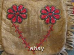 Native American Brain Tanned Leather Beaded Flower Medicine Bag Lovely