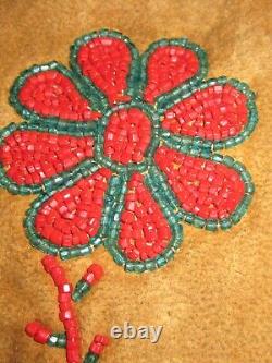 Native American Brain Tanned Leather Beaded Flower Medicine Bag Lovely