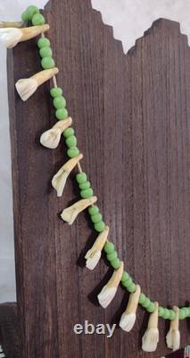 Native American Buffalo Teeth Leather Lace Strung Trade Bead Necklace Rare Atq