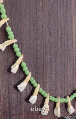 Native American Buffalo Teeth Leather Lace Strung Trade Bead Necklace Rare Atq