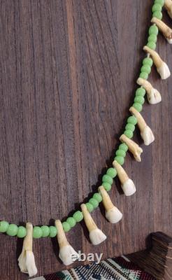 Native American Buffalo Teeth Leather Lace Strung Trade Bead Necklace Rare Atq