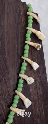 Native American Buffalo Teeth Leather Lace Strung Trade Bead Necklace Rare Atq