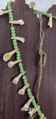 Native American Buffalo Teeth Leather Lace Strung Trade Bead Necklace Rare Atq