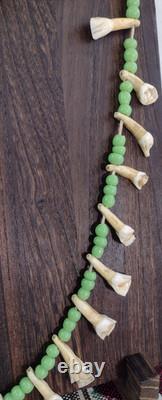 Native American Buffalo Teeth Leather Lace Strung Trade Bead Necklace Rare Atq