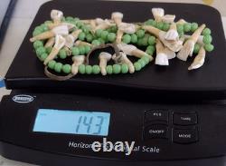 Native American Buffalo Teeth Leather Lace Strung Trade Bead Necklace Rare Atq