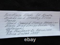 Native American Carved Bird & Agate Beaded 1885 $1 Necklace, Ott-012206264