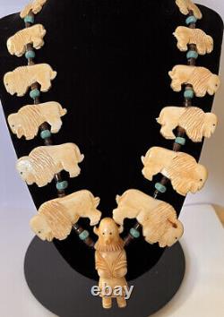Native American / Carved Necklace With Turquoise