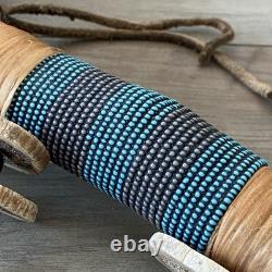 Native American Ceremonial Turtle Rattle with Bead & Bone Accent Wooden Handle