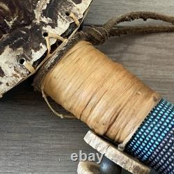 Native American Ceremonial Turtle Rattle with Bead & Bone Accent Wooden Handle