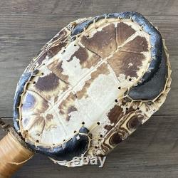 Native American Ceremonial Turtle Rattle with Bead & Bone Accent Wooden Handle