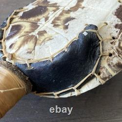 Native American Ceremonial Turtle Rattle with Bead & Bone Accent Wooden Handle