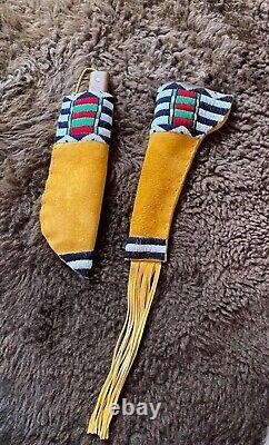 Native American Cheyenne Beaded Style Handmade Leather Knife Sheath and Holster