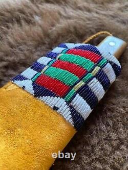 Native American Cheyenne Beaded Style Handmade Leather Knife Sheath and Holster