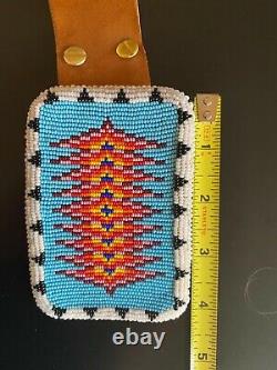 Native American Choctaw Hand Beaded Belt and Buckle Shelton Hand tooled leather