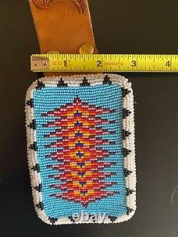 Native American Choctaw Hand Beaded Belt and Buckle Shelton Hand tooled leather