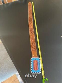 Native American Choctaw Hand Beaded Belt and Buckle Shelton Hand tooled leather