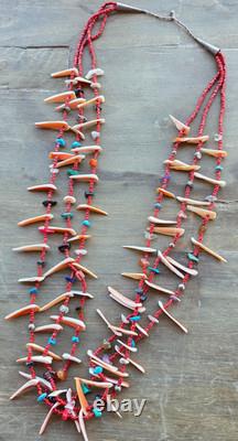 Native American Coral Heishi Assorted Stone Handmade Beaded Necklace 33