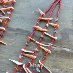 Native American Coral Heishi Assorted Stone Handmade Beaded Necklace 33