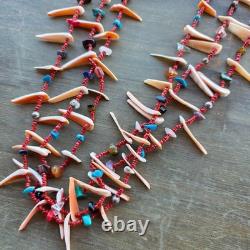 Native American Coral Heishi Assorted Stone Handmade Beaded Necklace 33