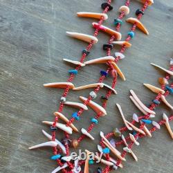 Native American Coral Heishi Assorted Stone Handmade Beaded Necklace 33