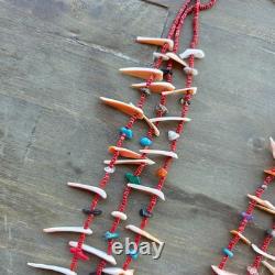 Native American Coral Heishi Assorted Stone Handmade Beaded Necklace 33