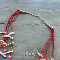 Native American Coral Heishi Assorted Stone Handmade Beaded Necklace 33