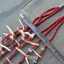 Native American Coral Heishi Assorted Stone Handmade Beaded Necklace 33