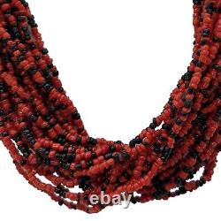 Native American Coral & Jet Multi-Strand Bead Necklace