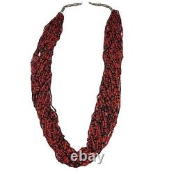 Native American Coral & Jet Multi-Strand Bead Necklace